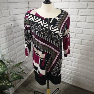 Cleo Ladies Size Large Multi Colored 3/4 Length Sleeves Dress or Tunic Top